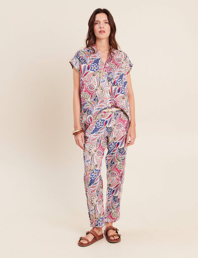 Pantalon coupe chino en lin mauve femme