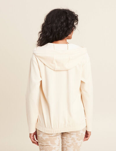 Sweat velours à capuche ivoire femme