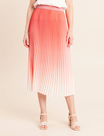 Jupe midi patineuse pliss&eacute;e rose vif femme