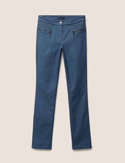 Pantalon enduit ajust&eacute; taille bascul&eacute;e bleu fonc&eacute; femme