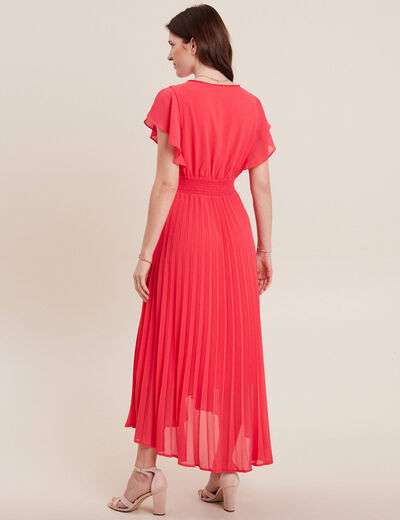 Robe longue évasée plissée rose cerise femme