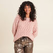 Pull manches longues ajouré vieux rose femme