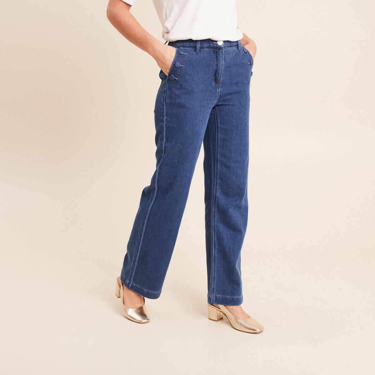 Jean large taille haute denim stone femme