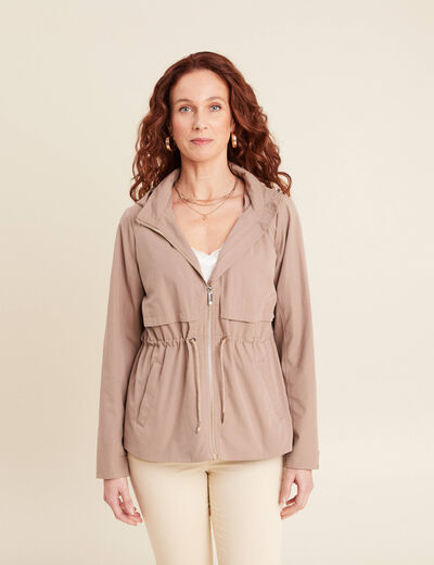 Parka cintrée à capuche taupe femme