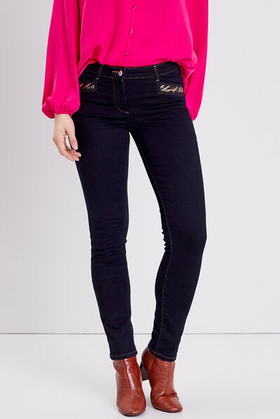 Jean ajusté avec sequins denim brut femme