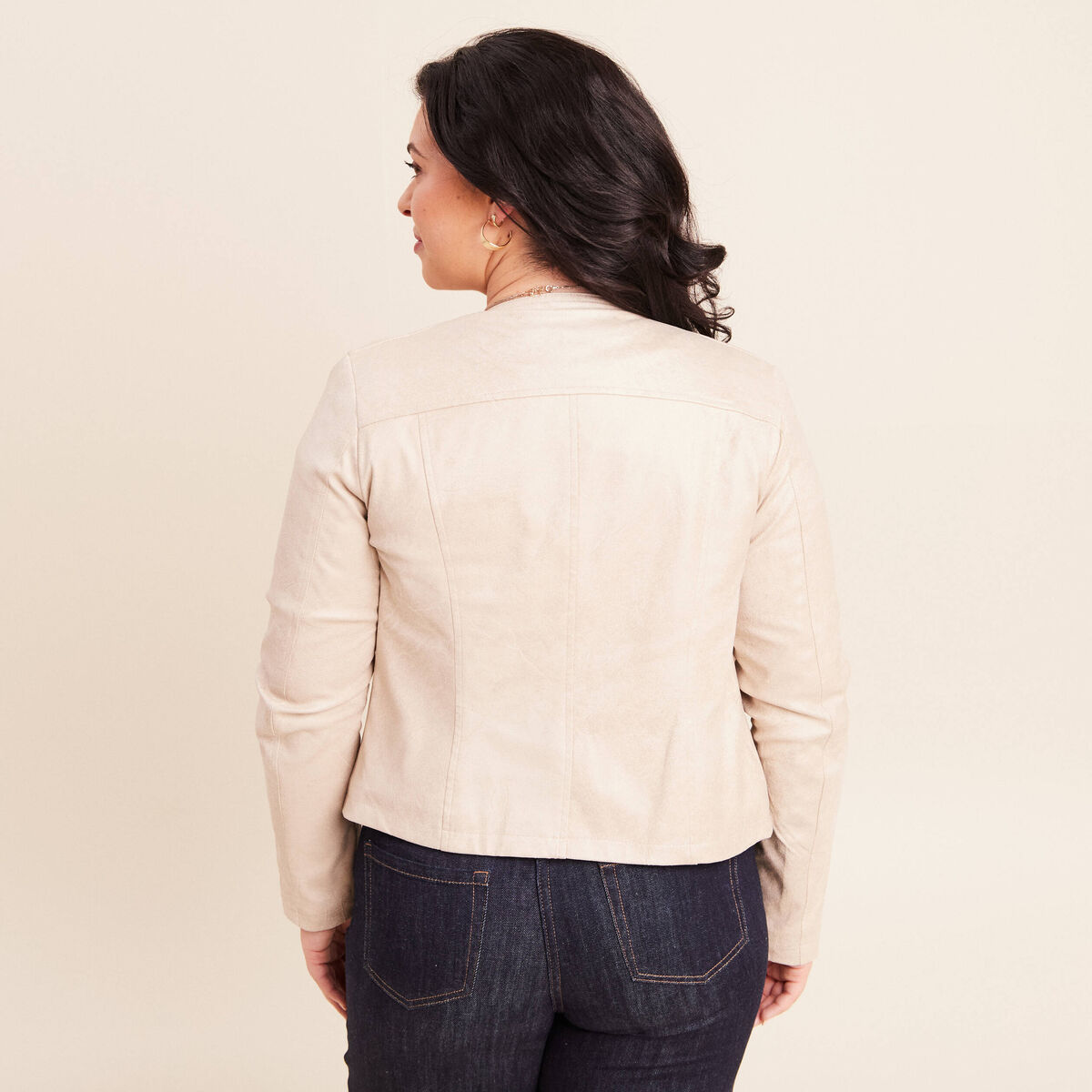Veste droite zipp&eacute;e beige femme