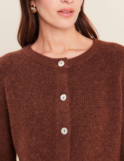 Gilet col rond marron fonc&eacute; femme