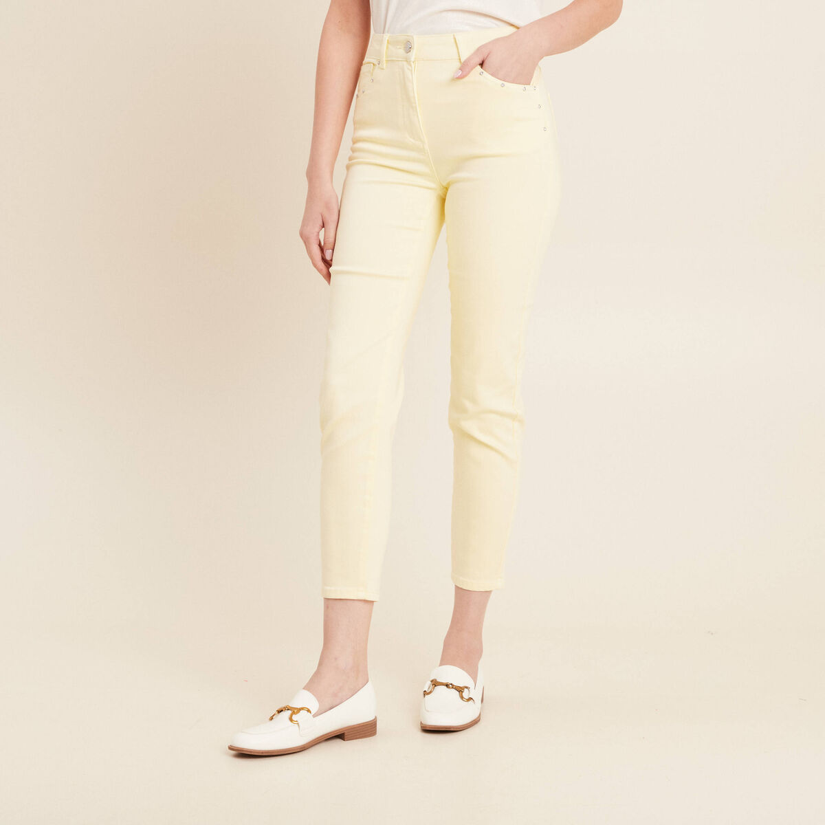 Pantalon ajusté 7/8ème jaune clair femme