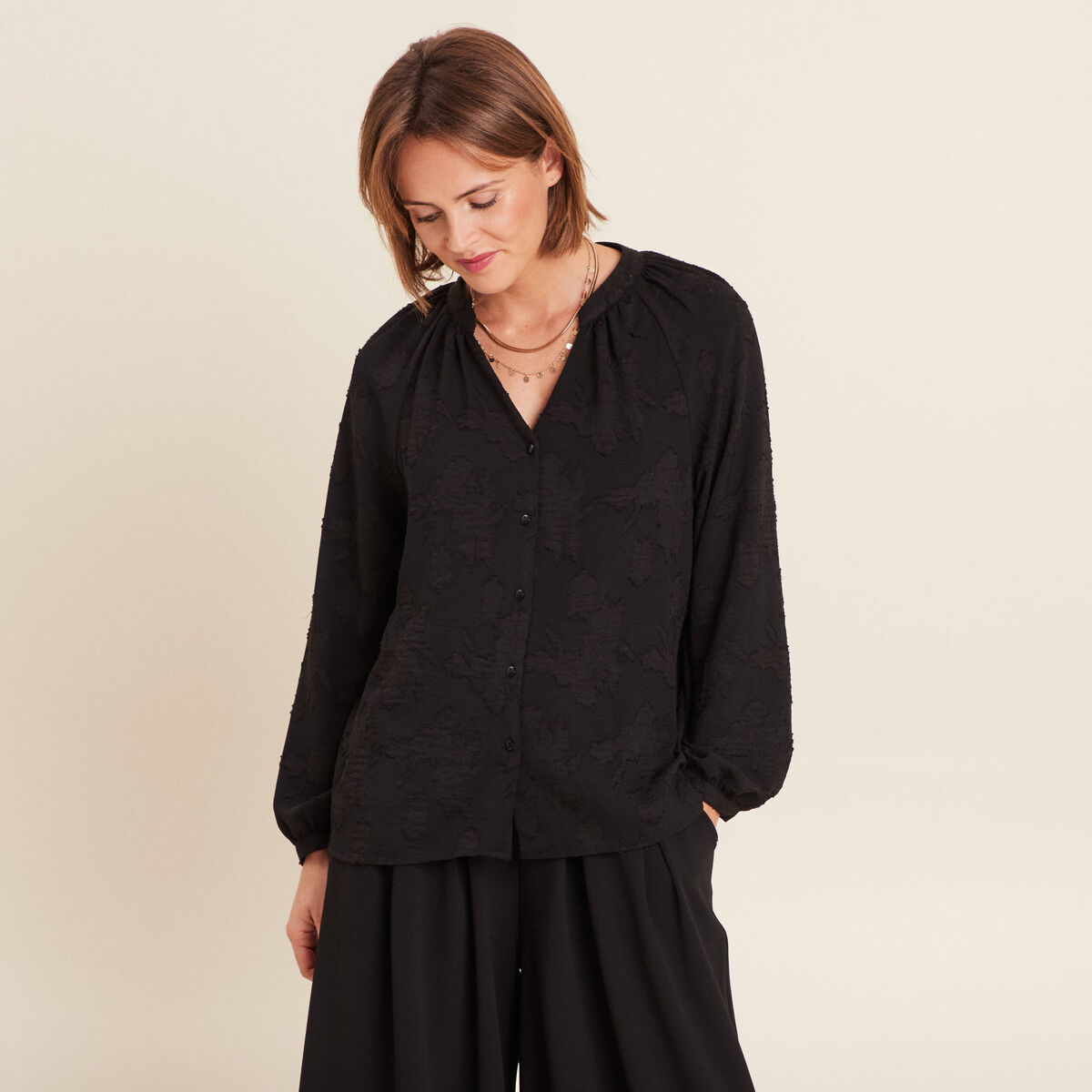Blouse manches longues noir femme