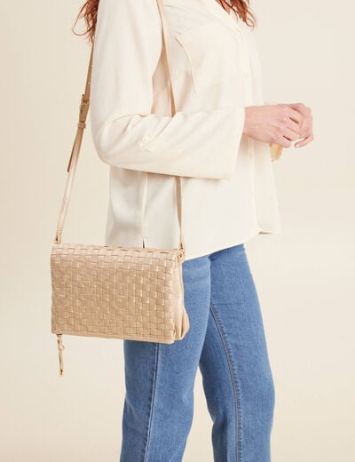Sac pochette rabat tressé couleur or femme