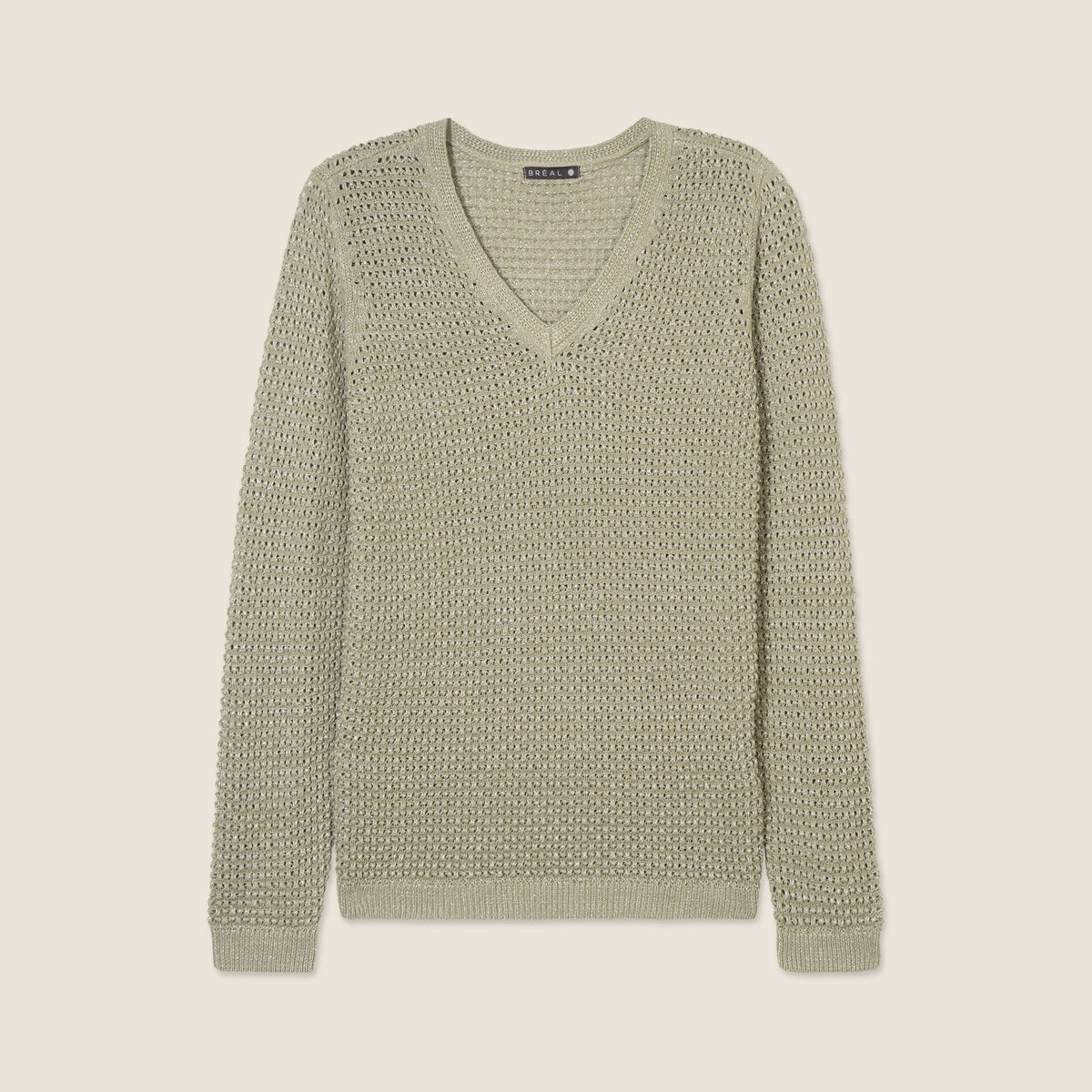Pull manches longues col en V vert clair femme