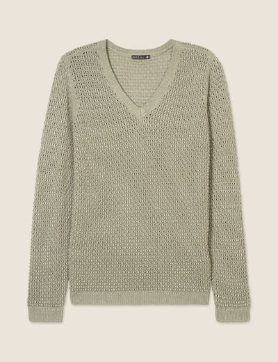 Pull manches longues col en V vert clair femme
