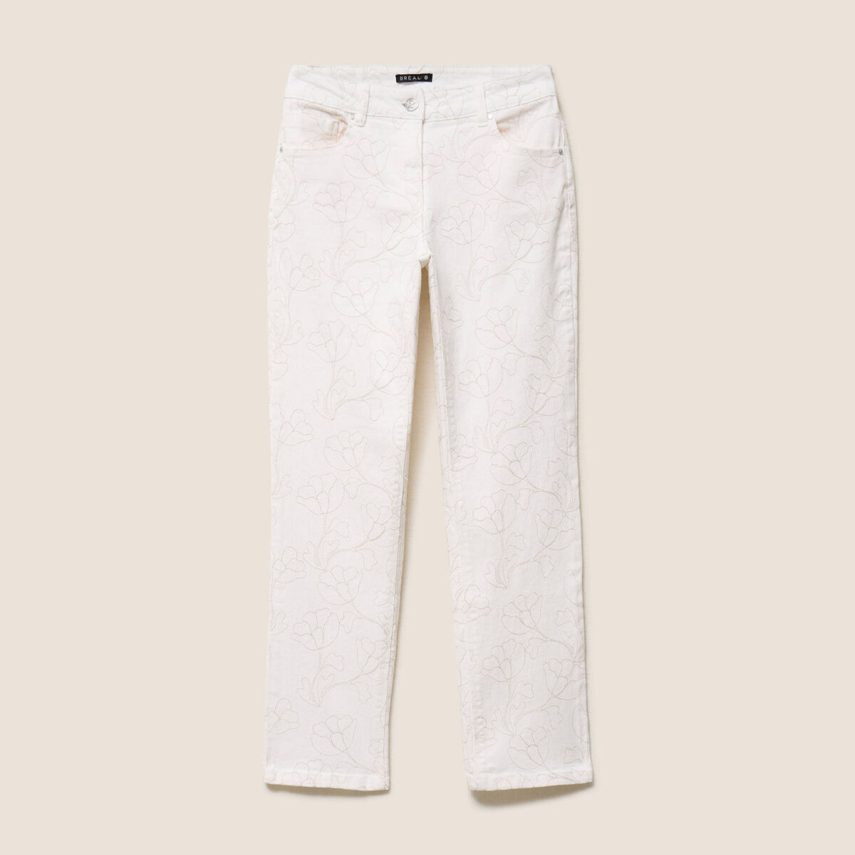Jean coupe droite 7/8&egrave;me taille bascul&eacute;e blanc femme
