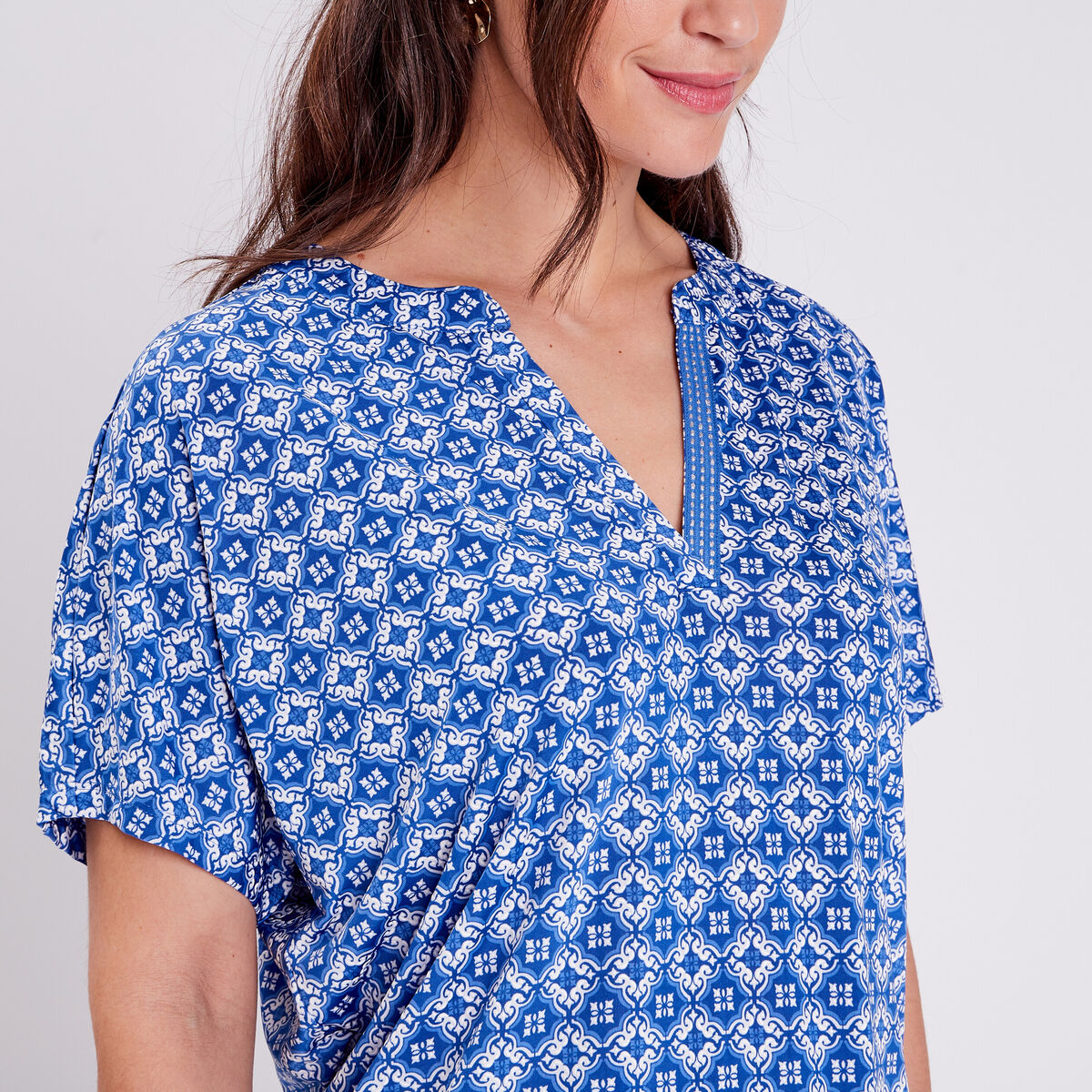 T-shirt &agrave; manches courtes bleu fonc&eacute; femme