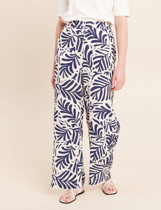 Pantalon fluide taille haute blanc femme