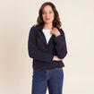 veste cintr&eacute;e doubl&eacute;e avec capuche bleu fonc&eacute; femme