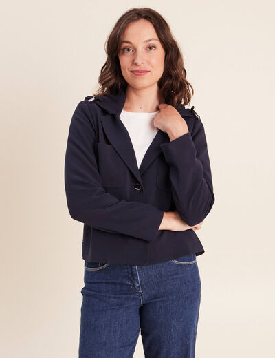 veste cintr&eacute;e doubl&eacute;e avec capuche bleu fonc&eacute; femme