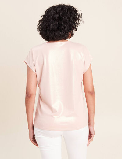 T-shirt col V manches courtes vieux rose femme