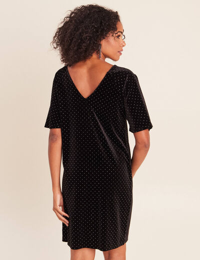 Robe droite courte manches coudes noir femme