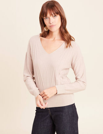 Pull col v manches longues brillant couleur or femme