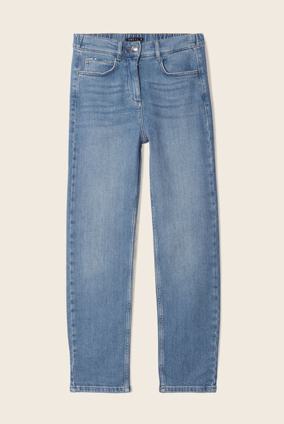 Jean droit taille haute 7/8ème denim double stone femme
