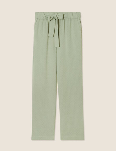 Pantalon flou droit 7/8ème vert clair femme