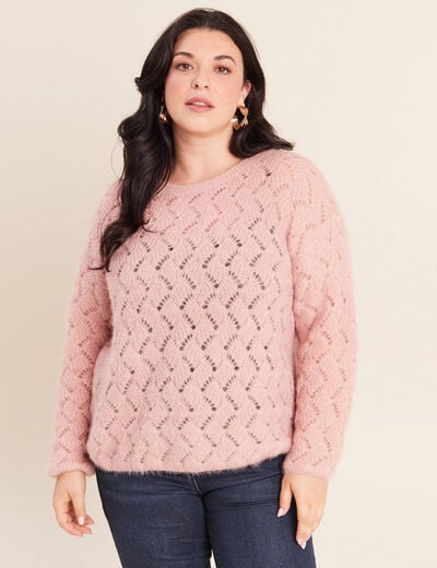 Pull manches longues ajour&eacute; vieux rose femme