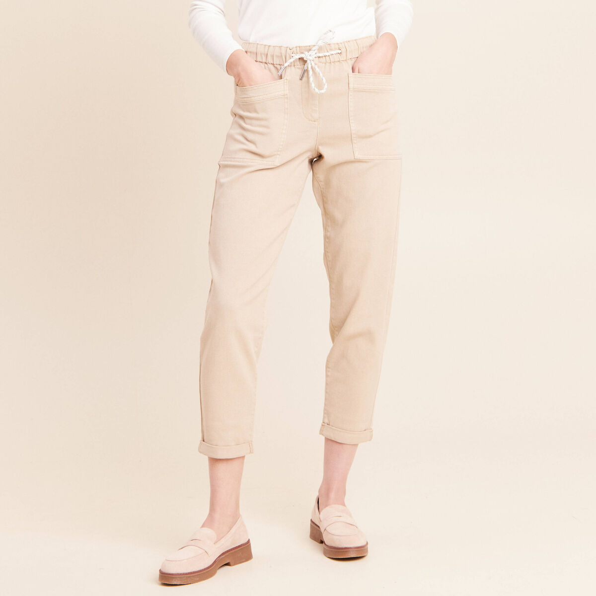 Jean coupe mom 7/8&egrave;me denim beige femme