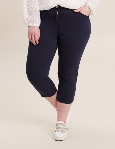 Pantacourt droit taille standard bleu marine femme