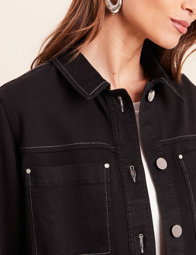 Veste droite courte manches longues denim noir femme