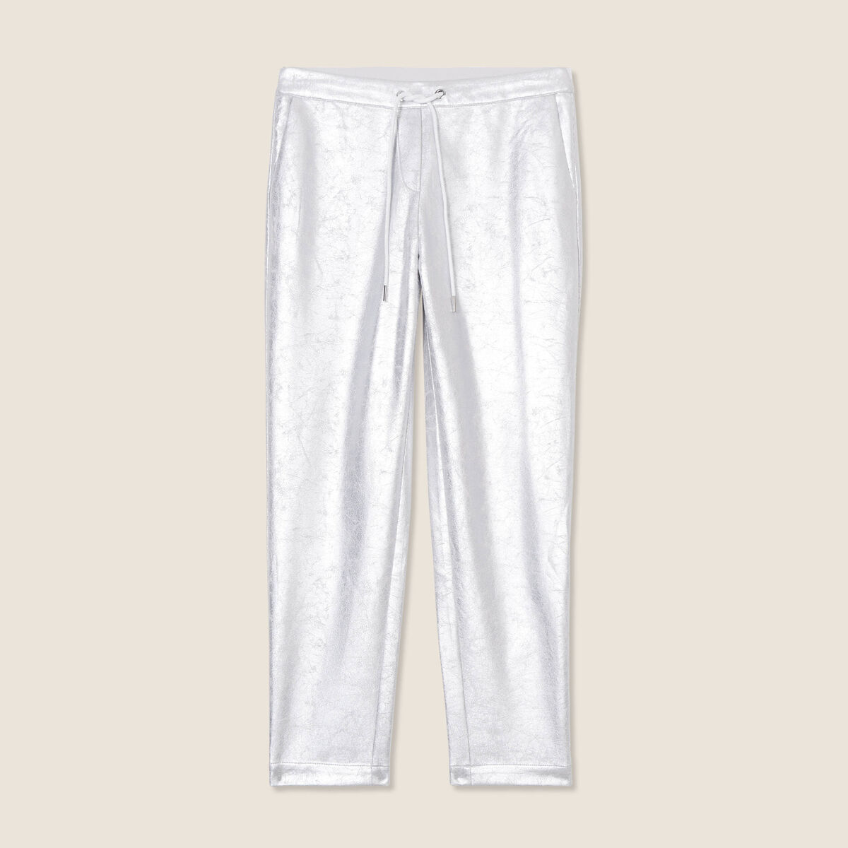 Pantalon jogging métallisé gris argent femme