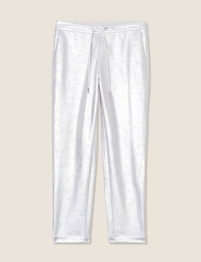 Pantalon jogging métallisé gris argent femme