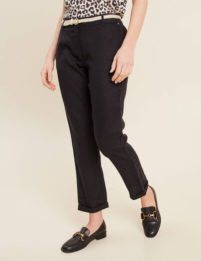 Pantalon flou ceinturé noir femme