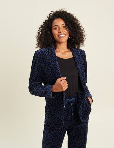 Veste tailleur velours bleu femme