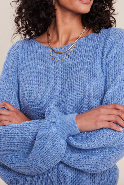 Pull manches longues bleu femme