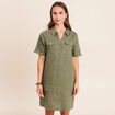 Robe droite courte col chemise vert kaki femme