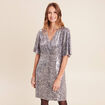 Robe ajust&eacute;e courte col v strass gris argent femme