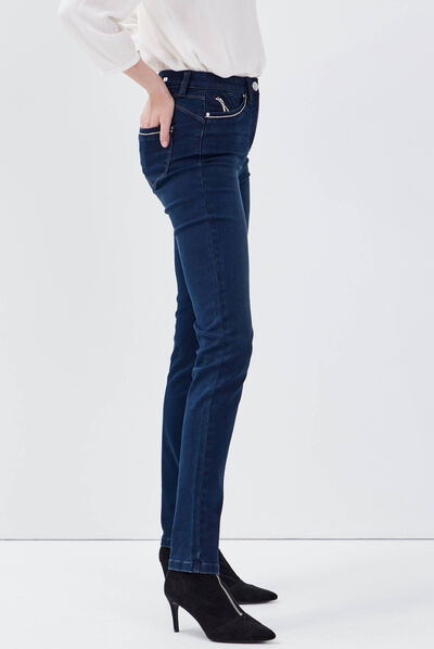 Jean ajusté taille haute denim brut femme