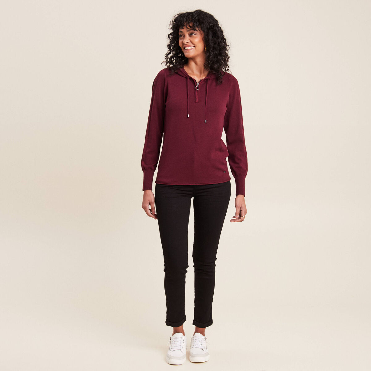 Pull manches longues bordeaux femme
