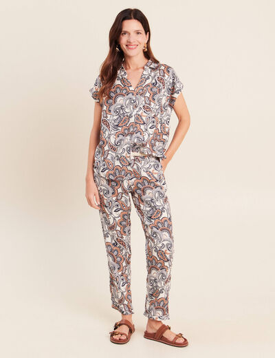 Pantalon coupe chino en lin marron femme