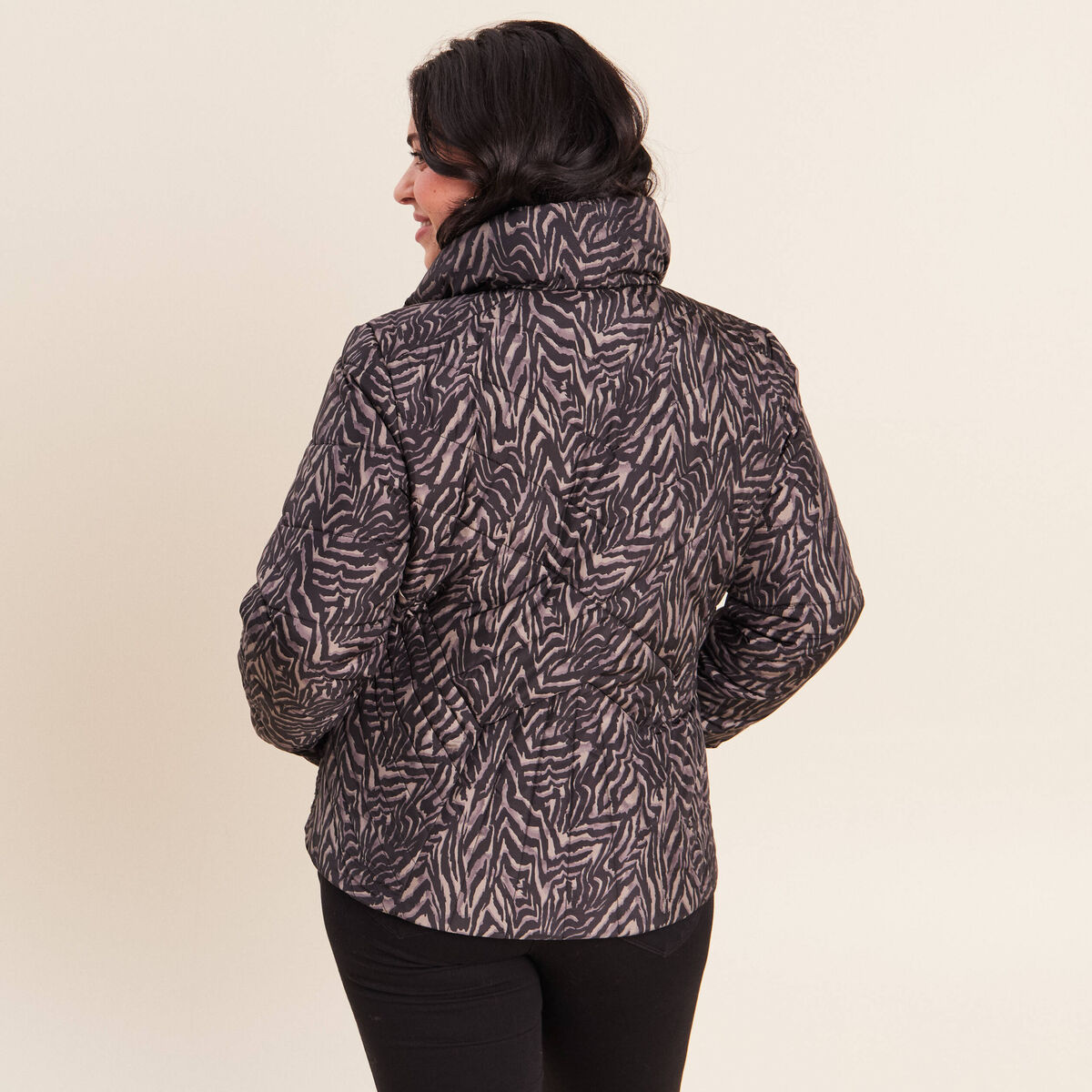 Doudoune d&eacute;perlante droite zipp&eacute;e noir femme