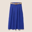 Jupe longue &eacute;vas&eacute;e ceintur&eacute;e bleu fonc&eacute; femme