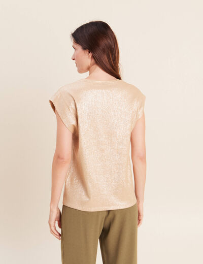 T-shirt col rond sans manches beige femme