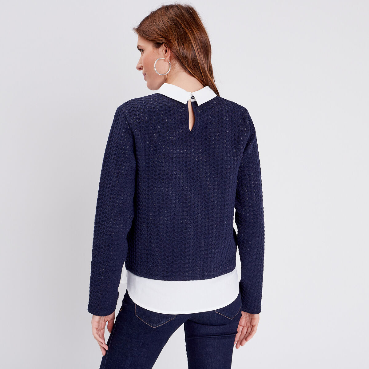 T-shirt manches longues bleu fonc&eacute; femme