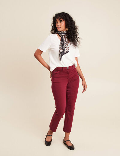Pantalon droit taille haute 7/8ème bordeaux femme