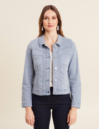 Blouson ajusté boutonné bleu gris femme