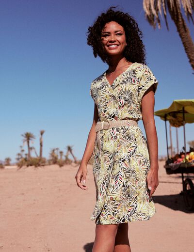 Robe droite ceinturée vert femme