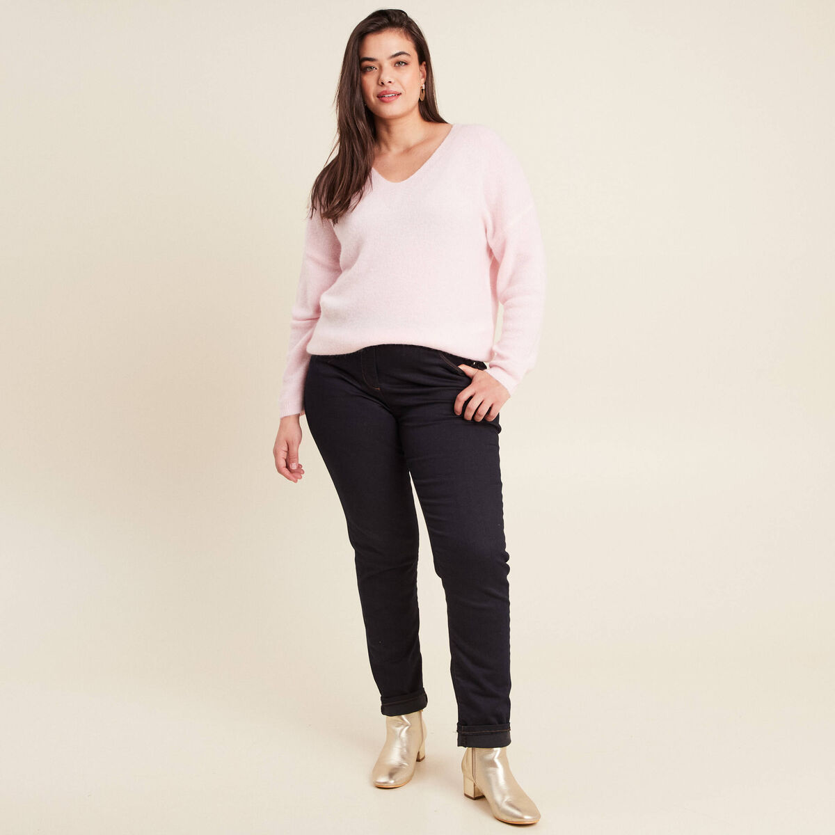 Pull manches longues rose femme