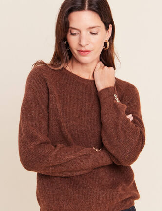 Pull col rond marron fonc&eacute; femme