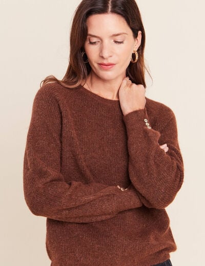 Pull col rond marron fonc&eacute; femme
